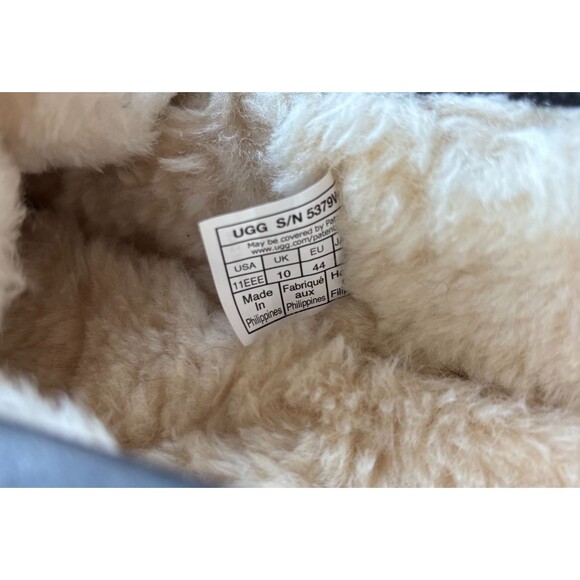 Men 11 EEE Wide UGG Ascot Wool Fleece Lined Black Leather 5379W Slippers Loafers - Picture 9 of 9